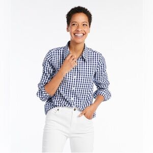 Women's Wrinkle-Free Pinpoint Oxford Shirt, Long-Sleeve Relaxed Fit Plaid